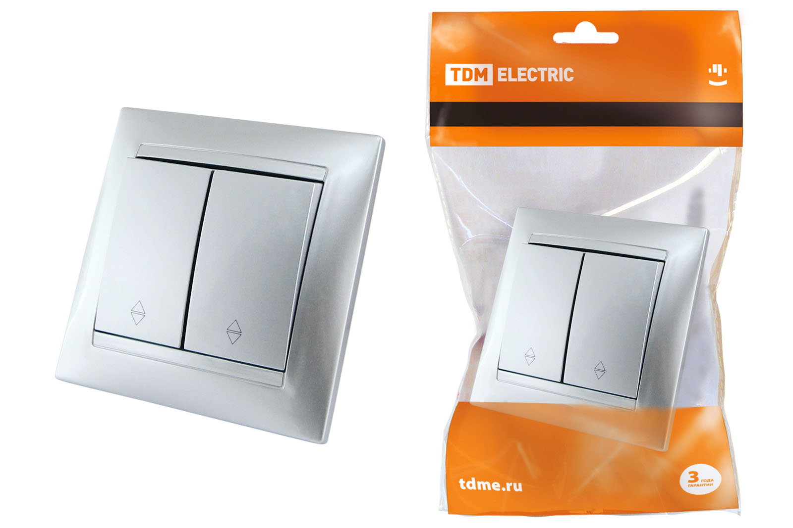 Выключатель на 2 направления 2 кл. 10А серебр. металлик Лама