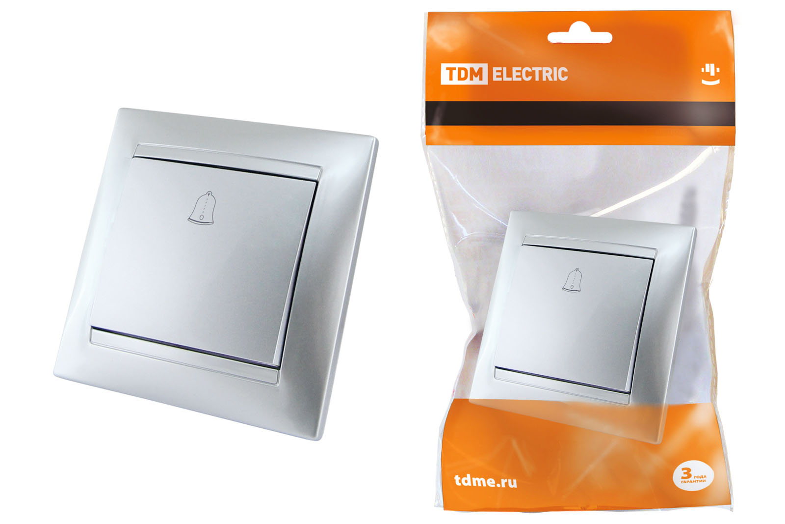 Кнопка звонковая 6А серебр. металлик Лама