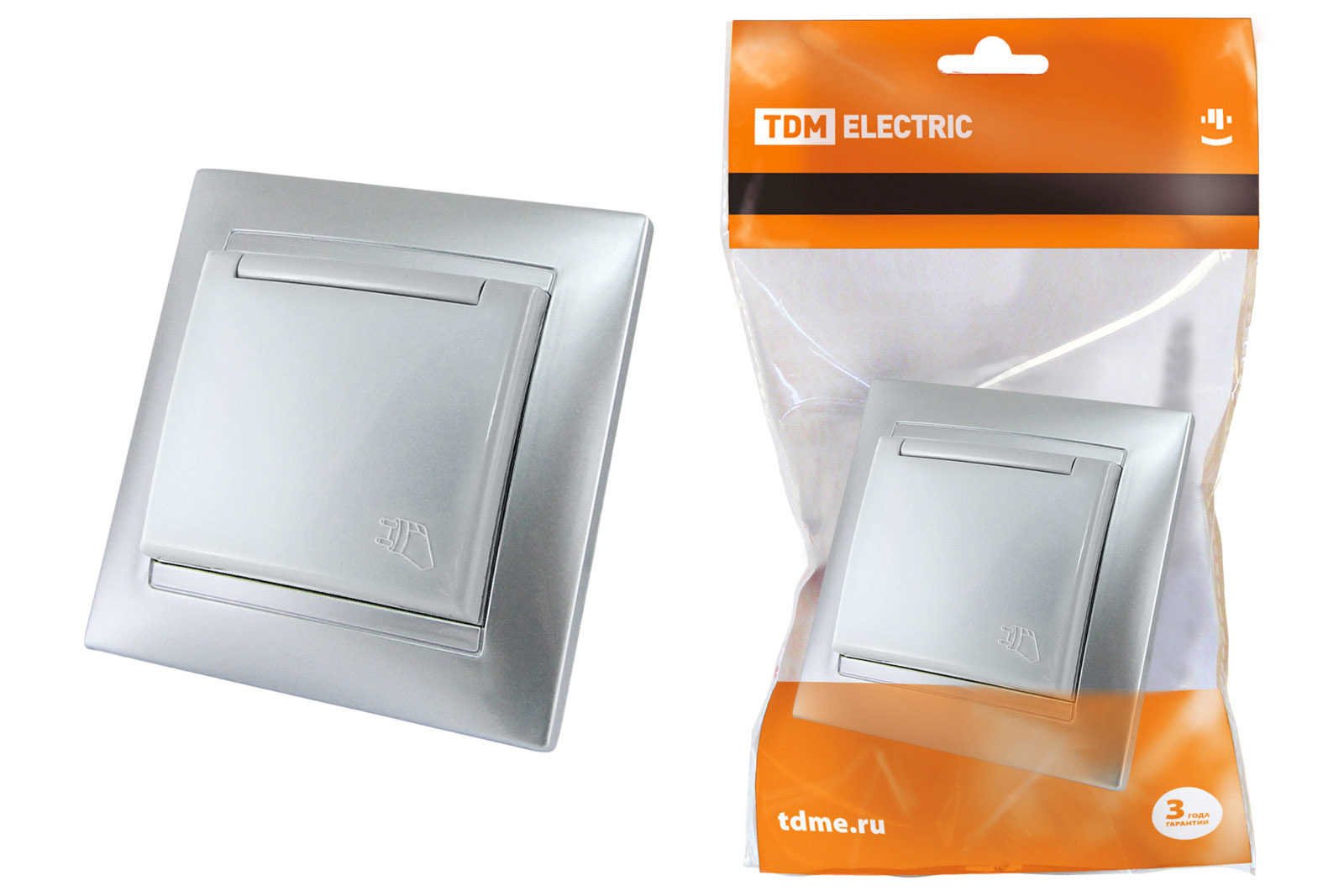 Розетка 2П+З 16А 250В с защ. шт. с крышкой серебр. металлик Лама