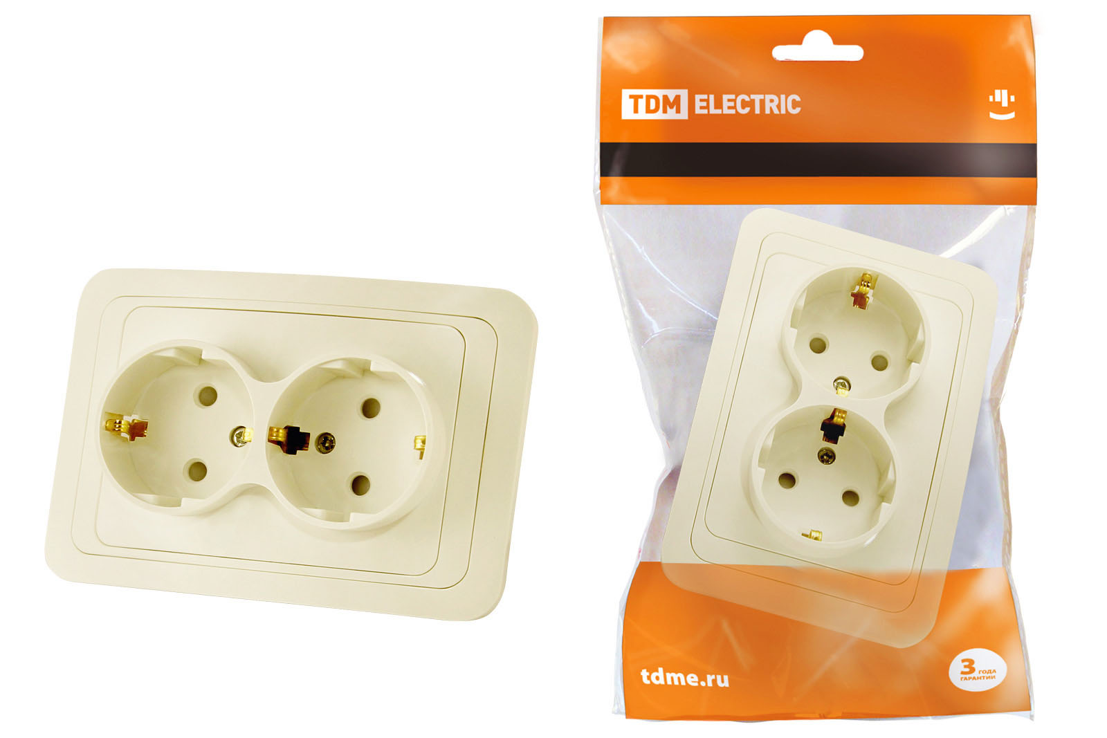Розетка двойная 2П+З 16А c защитными шторками сл. кость Валдай