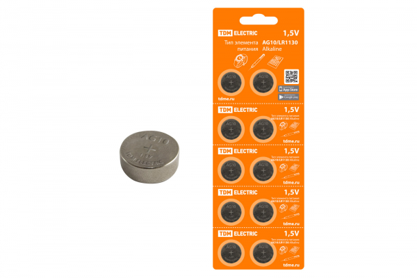 Элемент питания AG10/LR1130 Alkaline 1,5V BP-10 TDM Элемент питания AG10/LR1130 Alkaline 1,5V BP-10 TDM